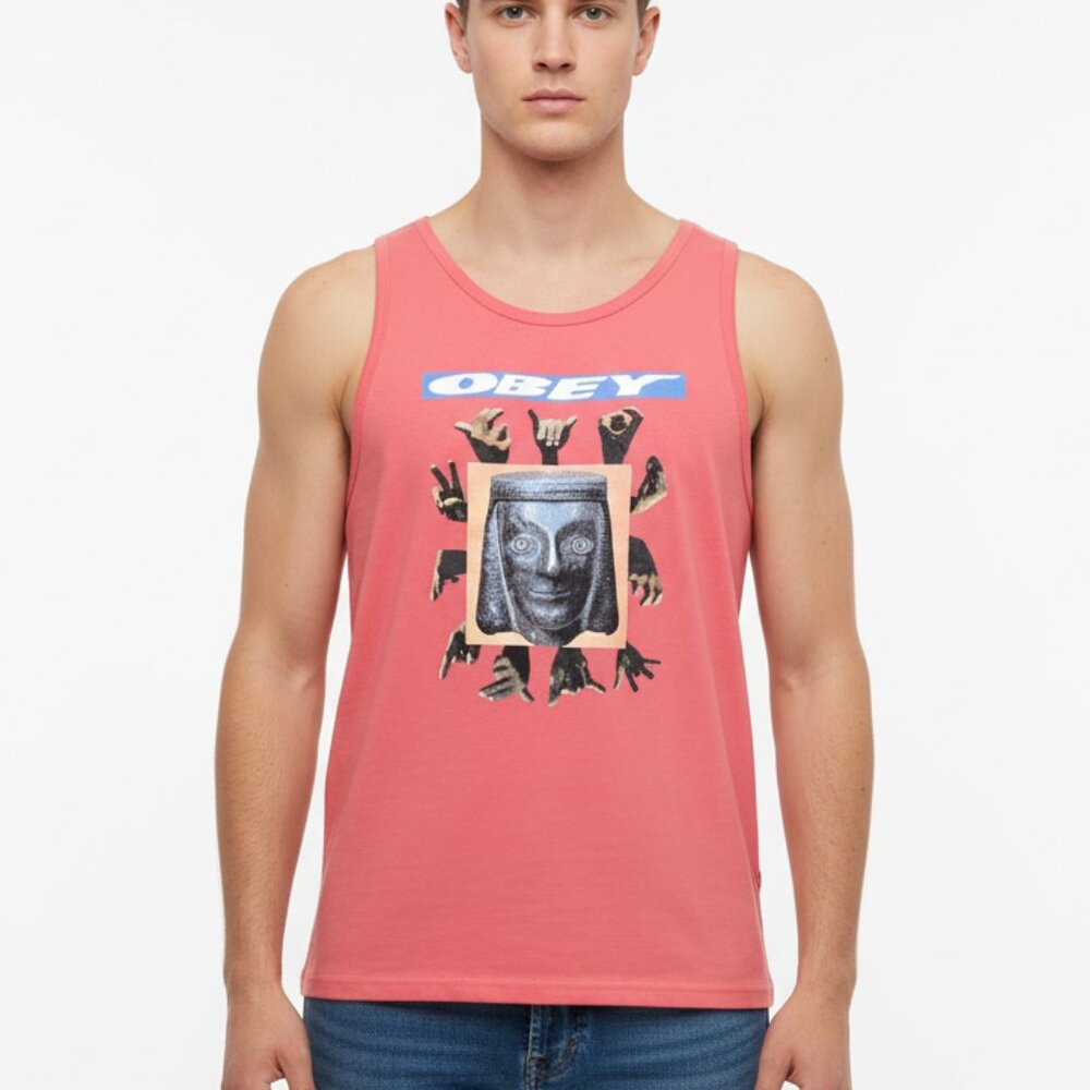 Obey Coral sign language Hawai Men's surf skate tank top Tee Size S NEW NWT
